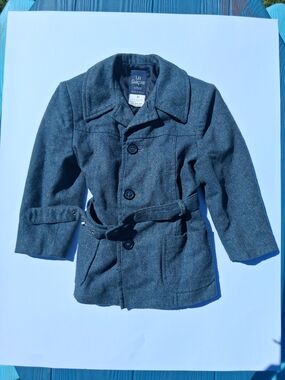 Les Garcons Di Petit Italian Made Kids' Gray Wool-Blend Belted Peacoat Sz 3
